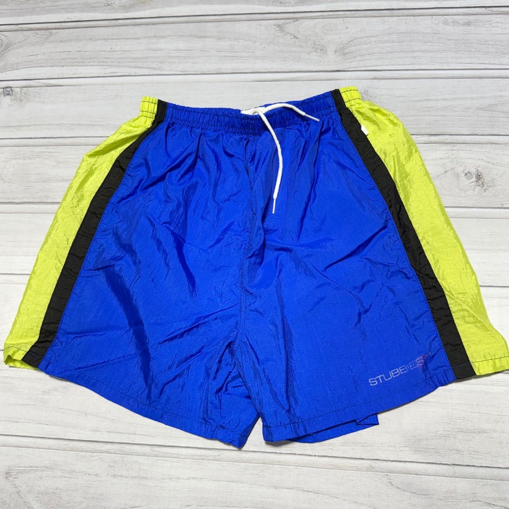 Stubbies Swim Trunks Mens Medium Blue Vintage 90s Colorblock Nylon Shorts